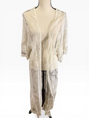 Sheer Lace Long Duster in Eggshell